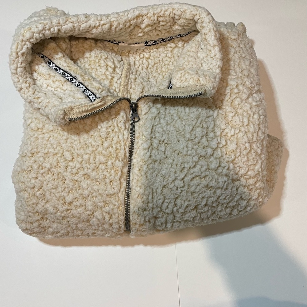 Cozy Beige Pullover Sherpa Sweater, 1/4 Zip, XL